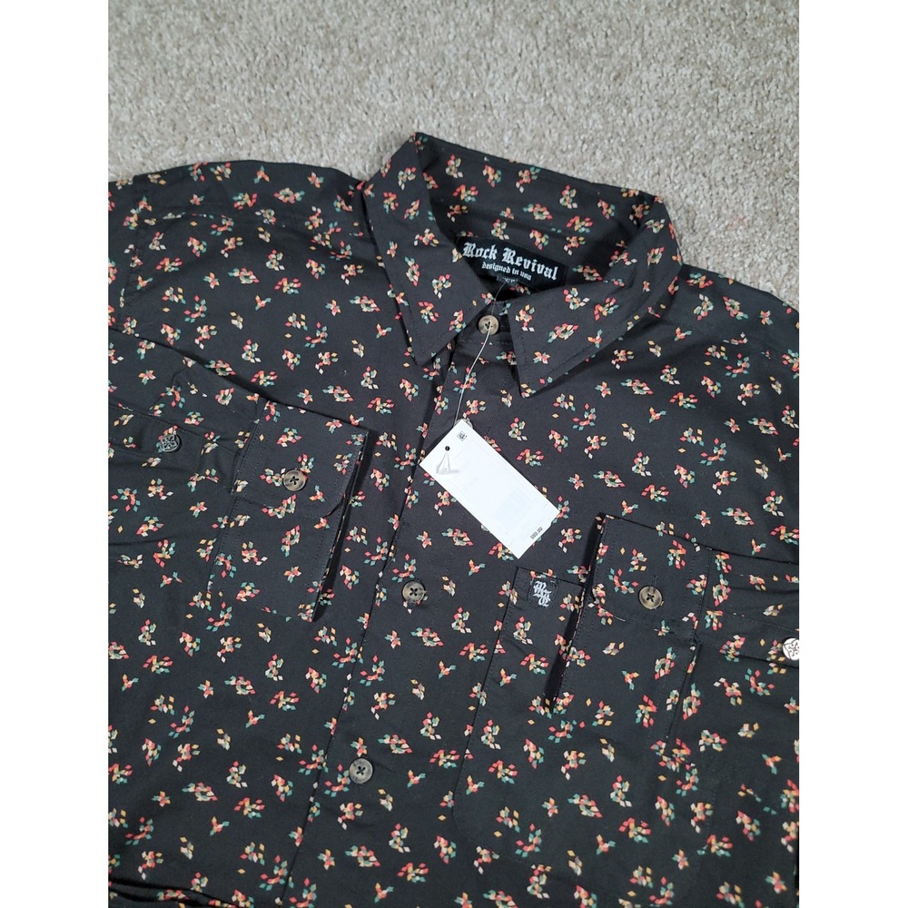 NWT Rock Revival Button Down Shirt Large Black Wool Blend Geometric Print Grunge